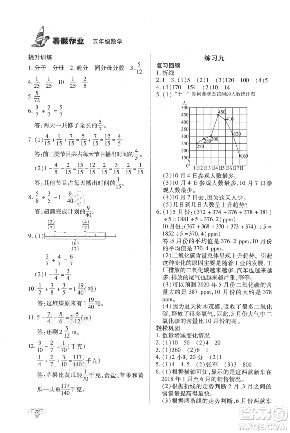 知識出版社2021暑假作業(yè)五年級數(shù)學(xué)通用版參考答案
