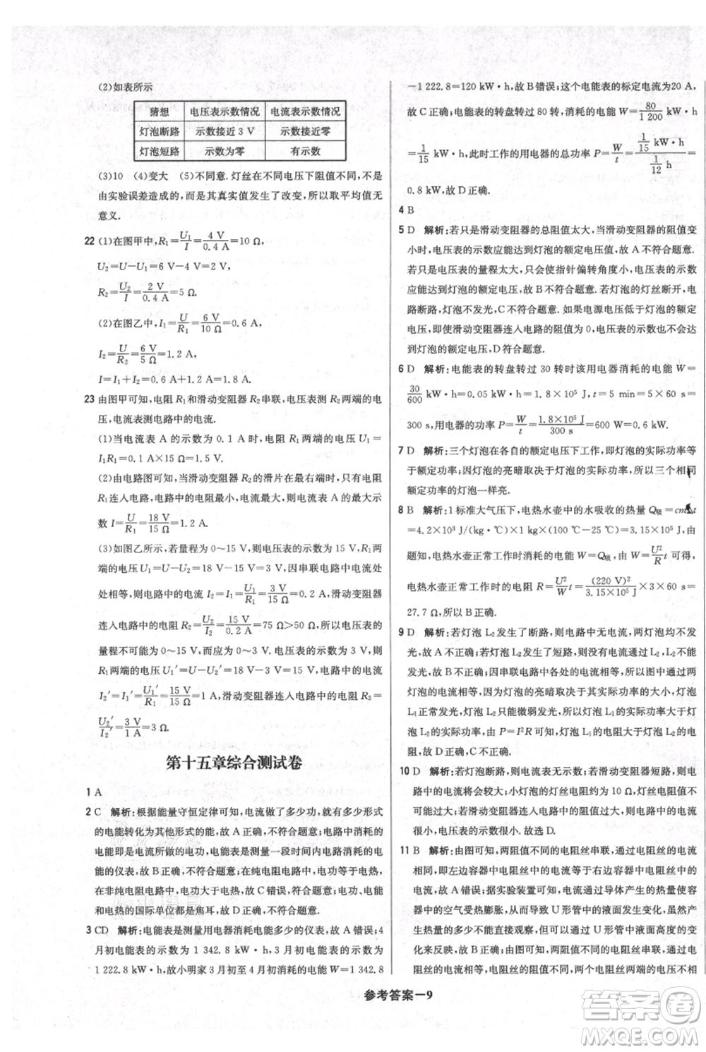 北京教育出版社2021年1+1輕巧奪冠優(yōu)化訓(xùn)練九年級(jí)上冊(cè)物理滬粵版參考答案