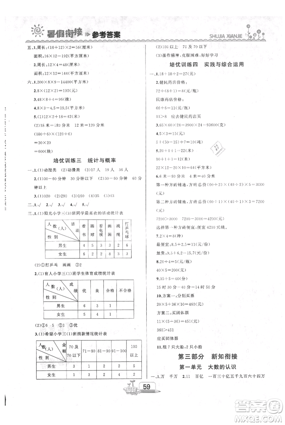 吉林出版集團股份有限公司2021快樂假期三升四數(shù)學人教版參考答案