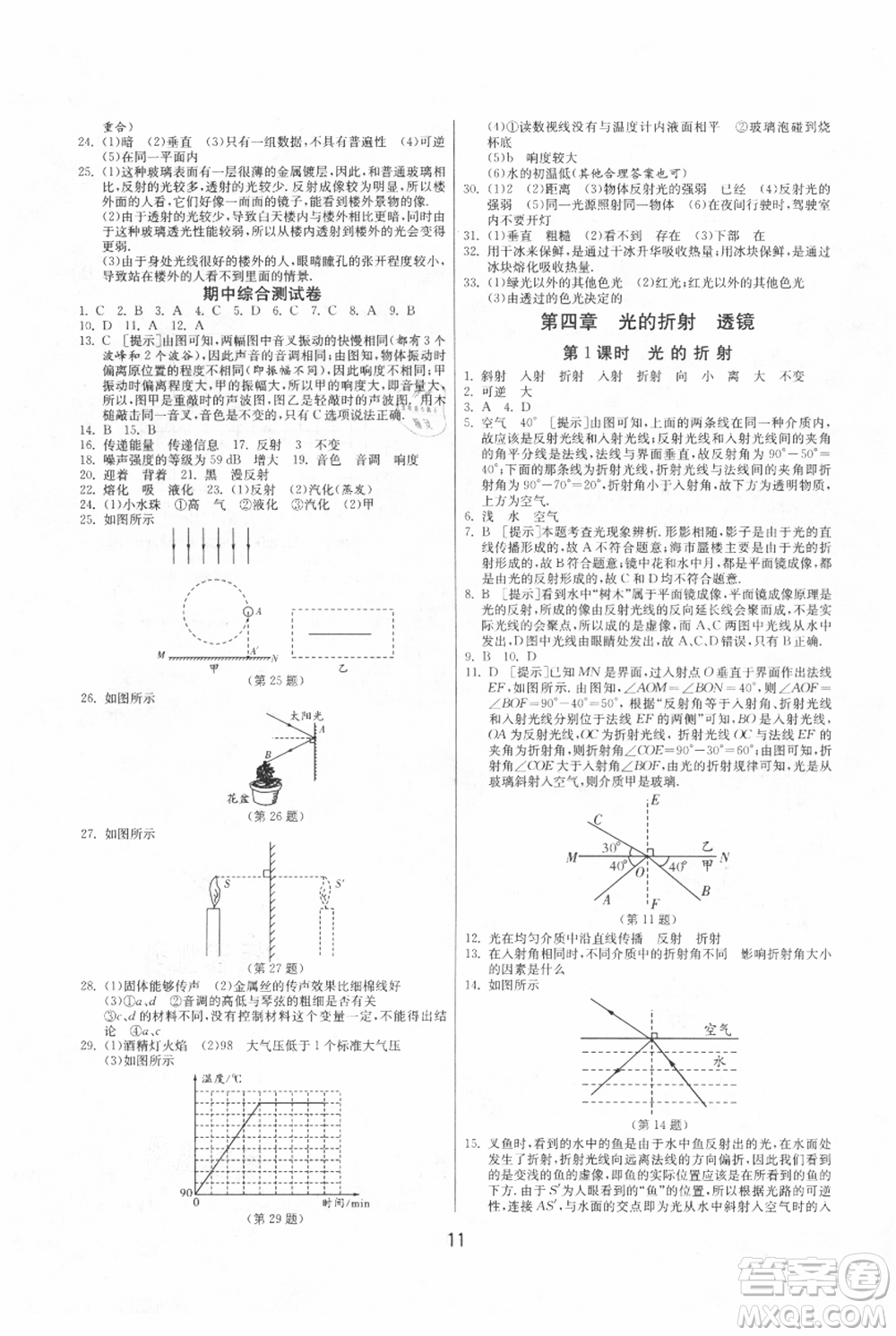 江蘇人民出版社2021年1課3練單元達標測試八年級上冊物理蘇科版參考答案