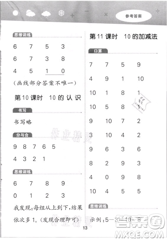 教育科學(xué)出版社2021秋季小兒郎小學(xué)口算大通關(guān)數(shù)學(xué)一年級(jí)上冊(cè)人教版答案