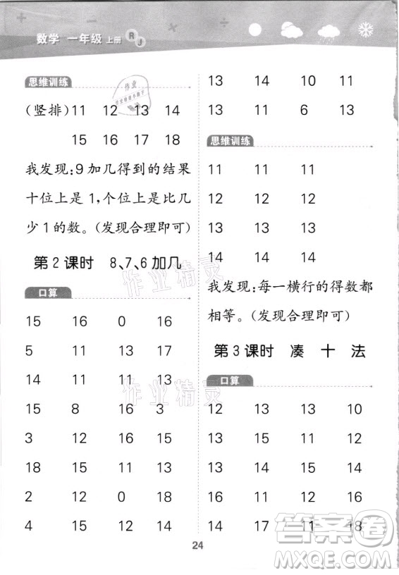 教育科學(xué)出版社2021秋季小兒郎小學(xué)口算大通關(guān)數(shù)學(xué)一年級(jí)上冊(cè)人教版答案