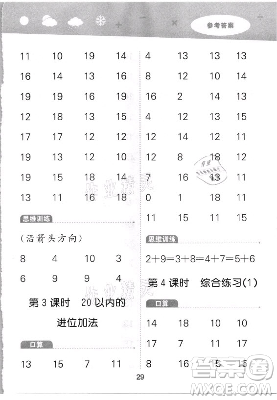 教育科學(xué)出版社2021秋季小兒郎小學(xué)口算大通關(guān)數(shù)學(xué)一年級(jí)上冊(cè)人教版答案
