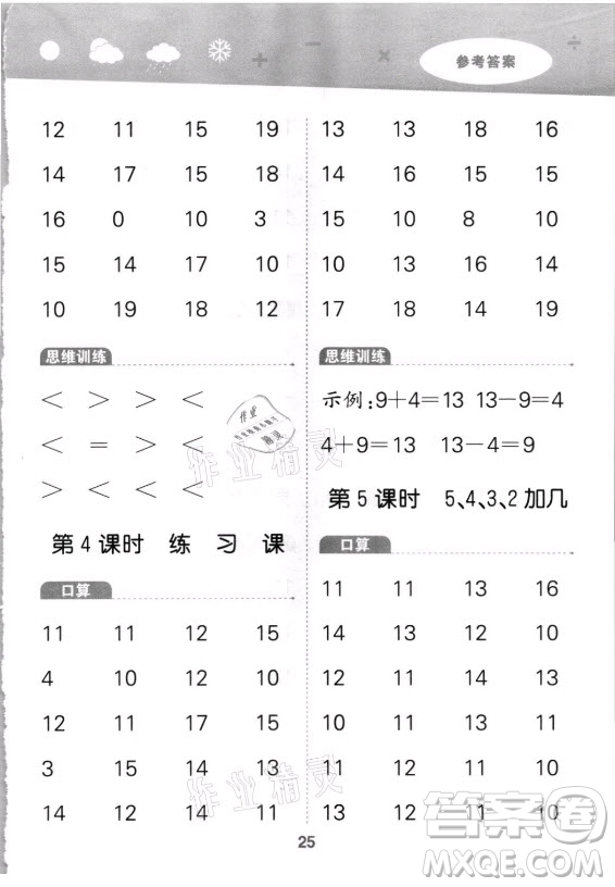 教育科學(xué)出版社2021秋季小兒郎小學(xué)口算大通關(guān)數(shù)學(xué)一年級(jí)上冊(cè)人教版答案