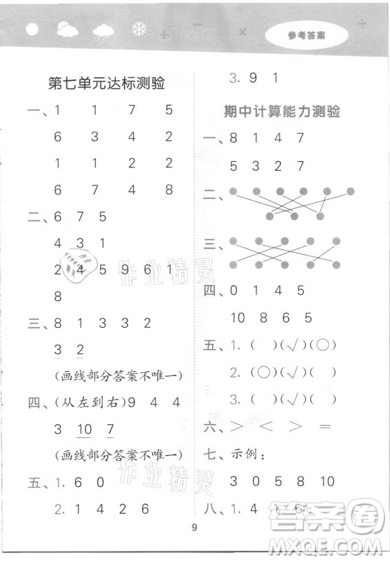 地質(zhì)出版社2021秋季小兒郎小學(xué)口算大通關(guān)數(shù)學(xué)一年級(jí)上冊(cè)蘇教版答案