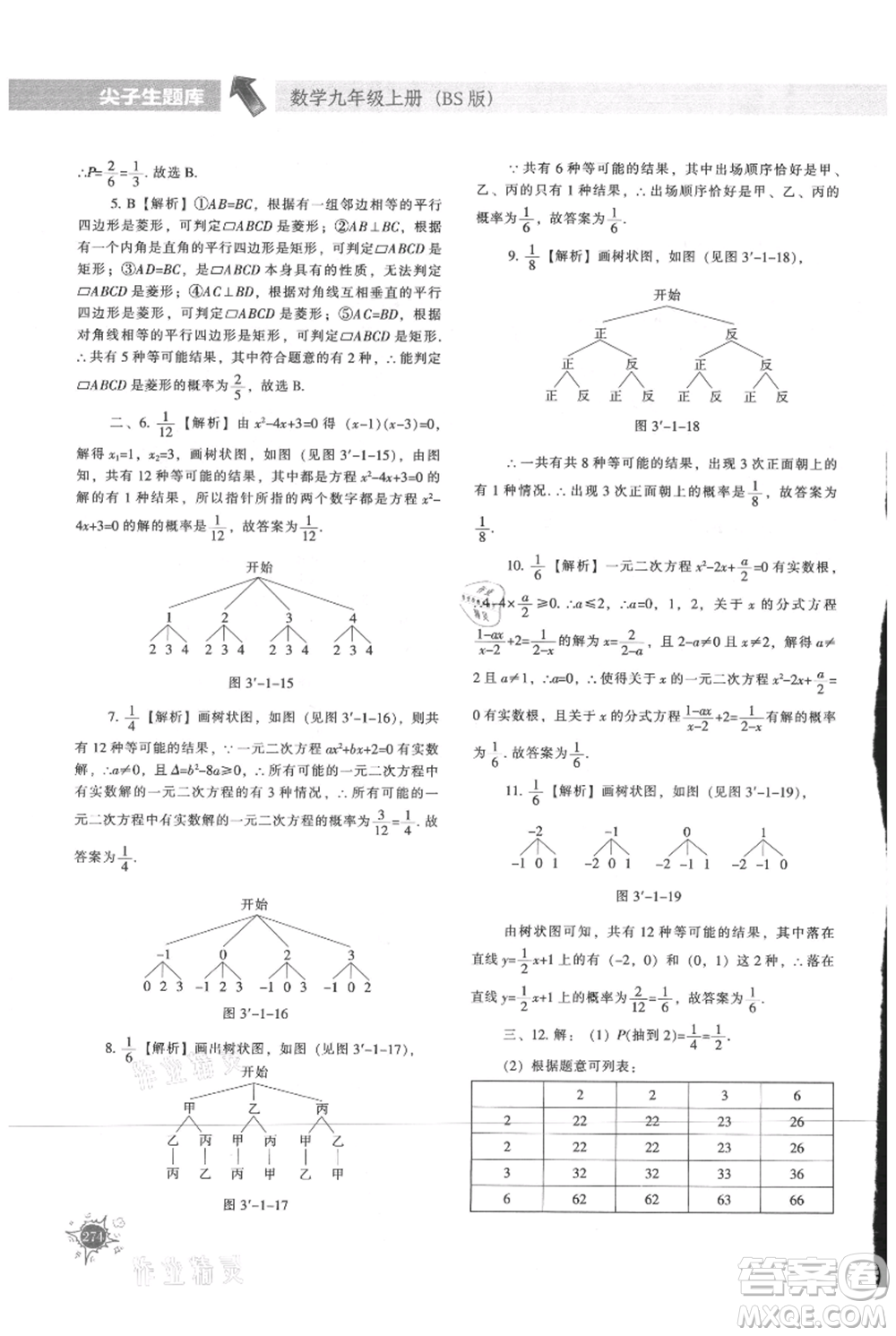 遼寧教育出版社2021尖子生題庫九年級上冊數學北師大版參考答案