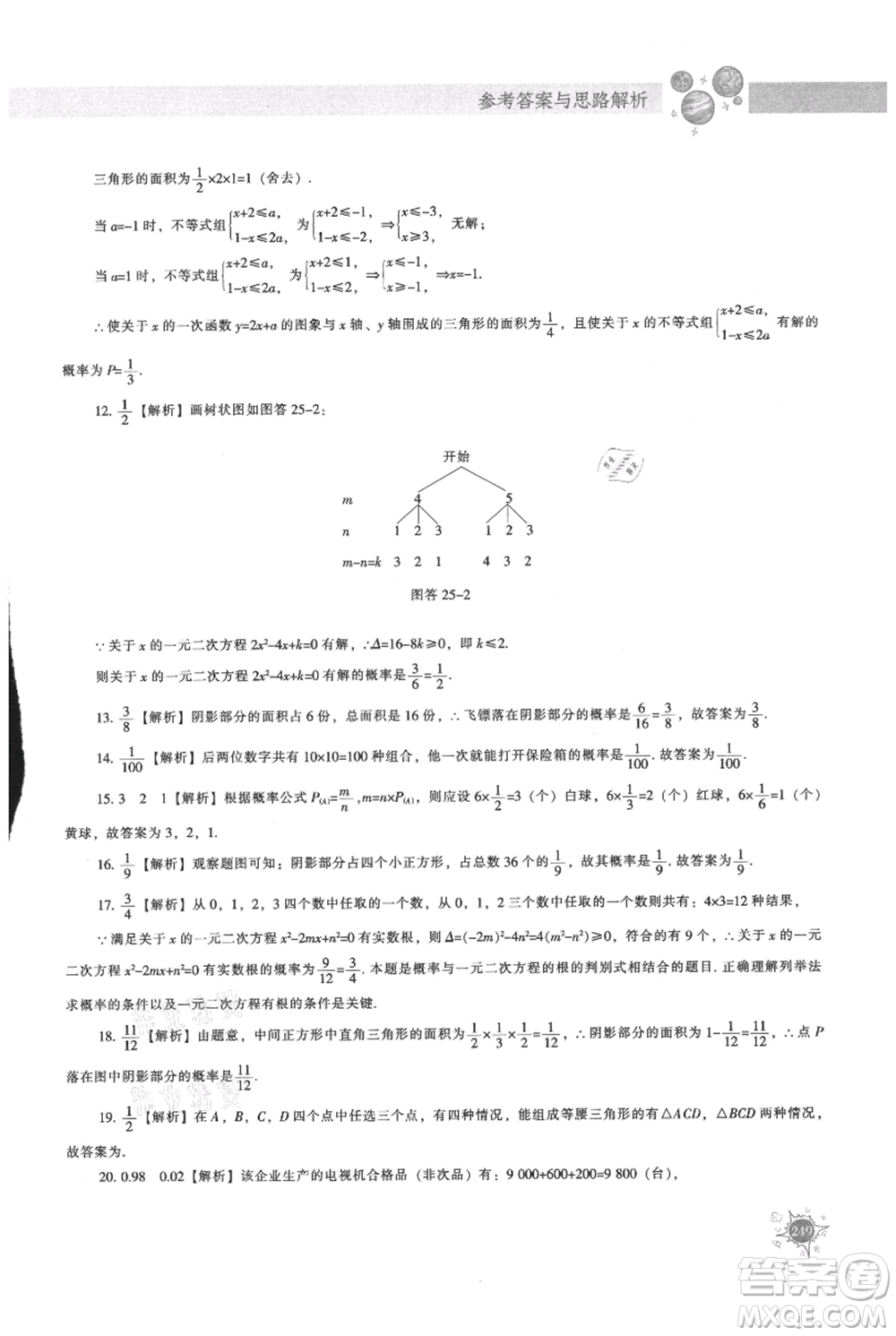 遼寧教育出版社2021尖子生題庫(kù)九年級(jí)上冊(cè)數(shù)學(xué)人教版參考答案
