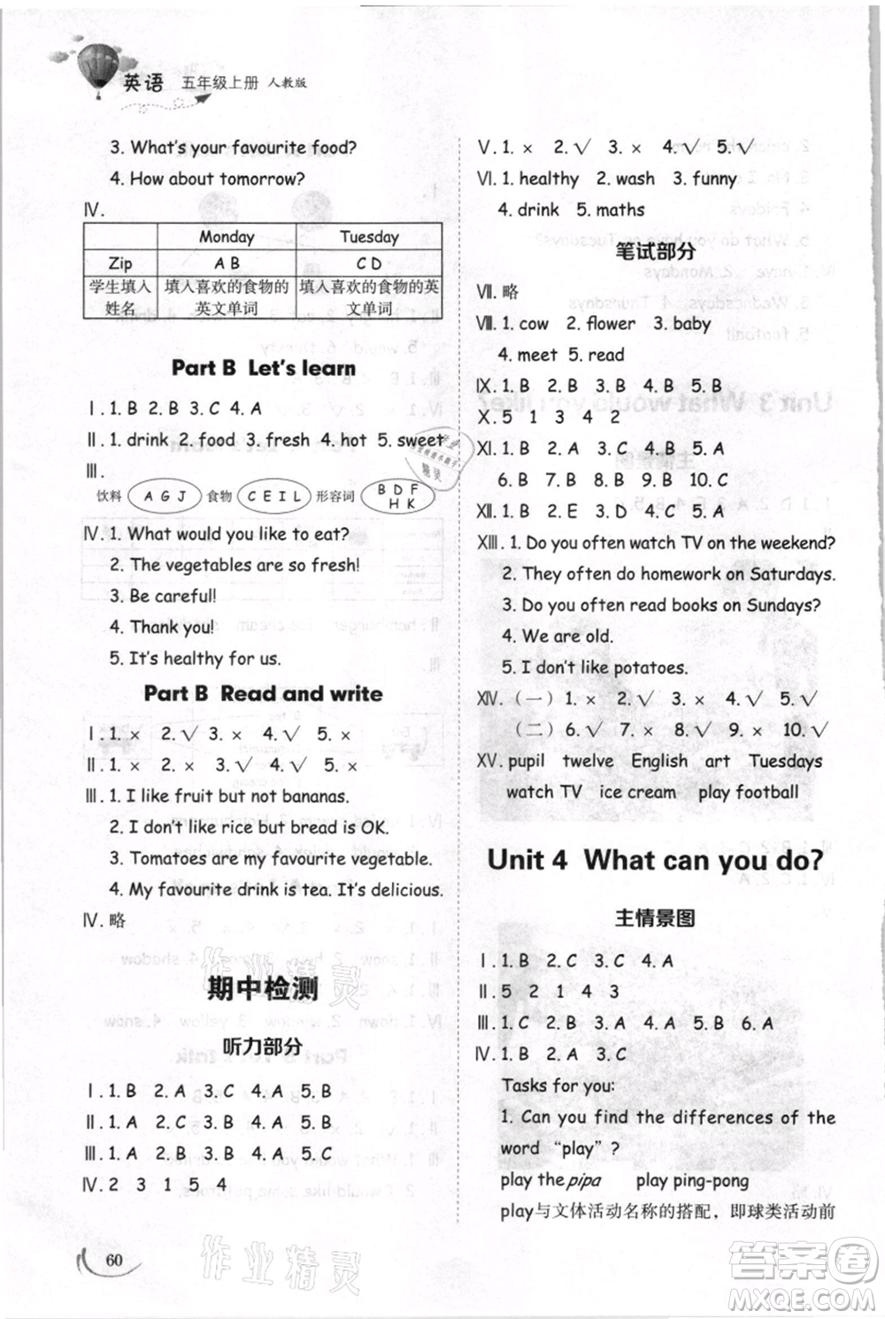 山東科學(xué)技術(shù)出版社2021小學(xué)同步練習(xí)冊五四制五年級(jí)上冊英語人教版參考答案