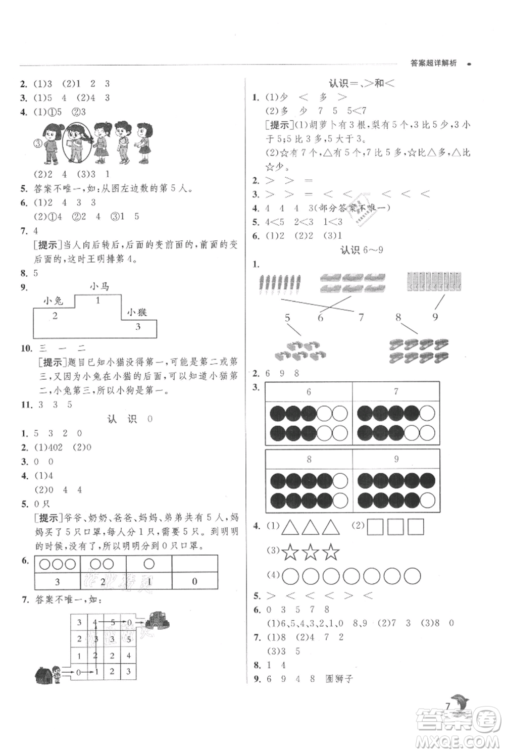 江蘇人民出版社2021實驗班提優(yōu)訓練一年級上冊數(shù)學蘇教版江蘇專版參考答案