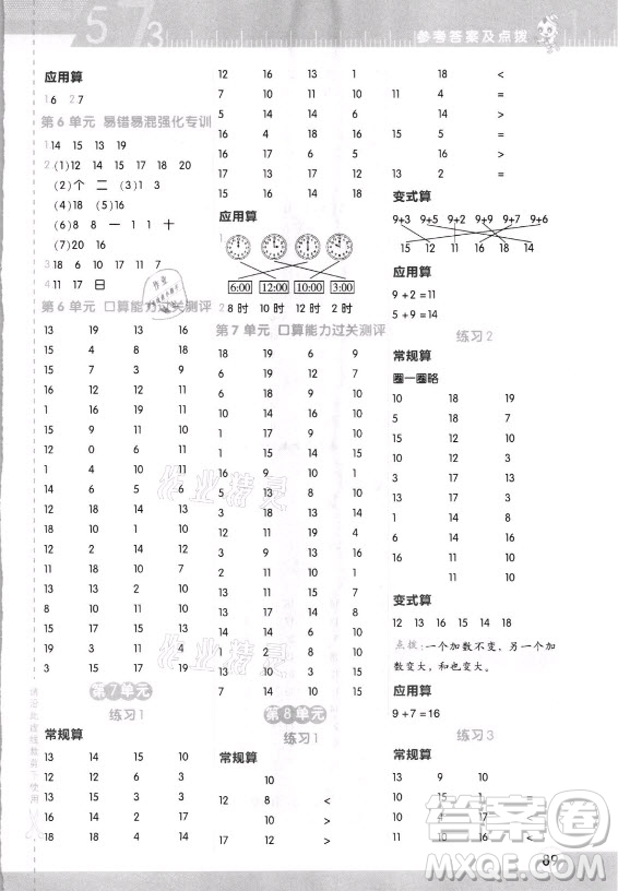 安徽教育出版社2021秋星級(jí)口算天天練一年級(jí)數(shù)學(xué)上冊(cè)人教版答案