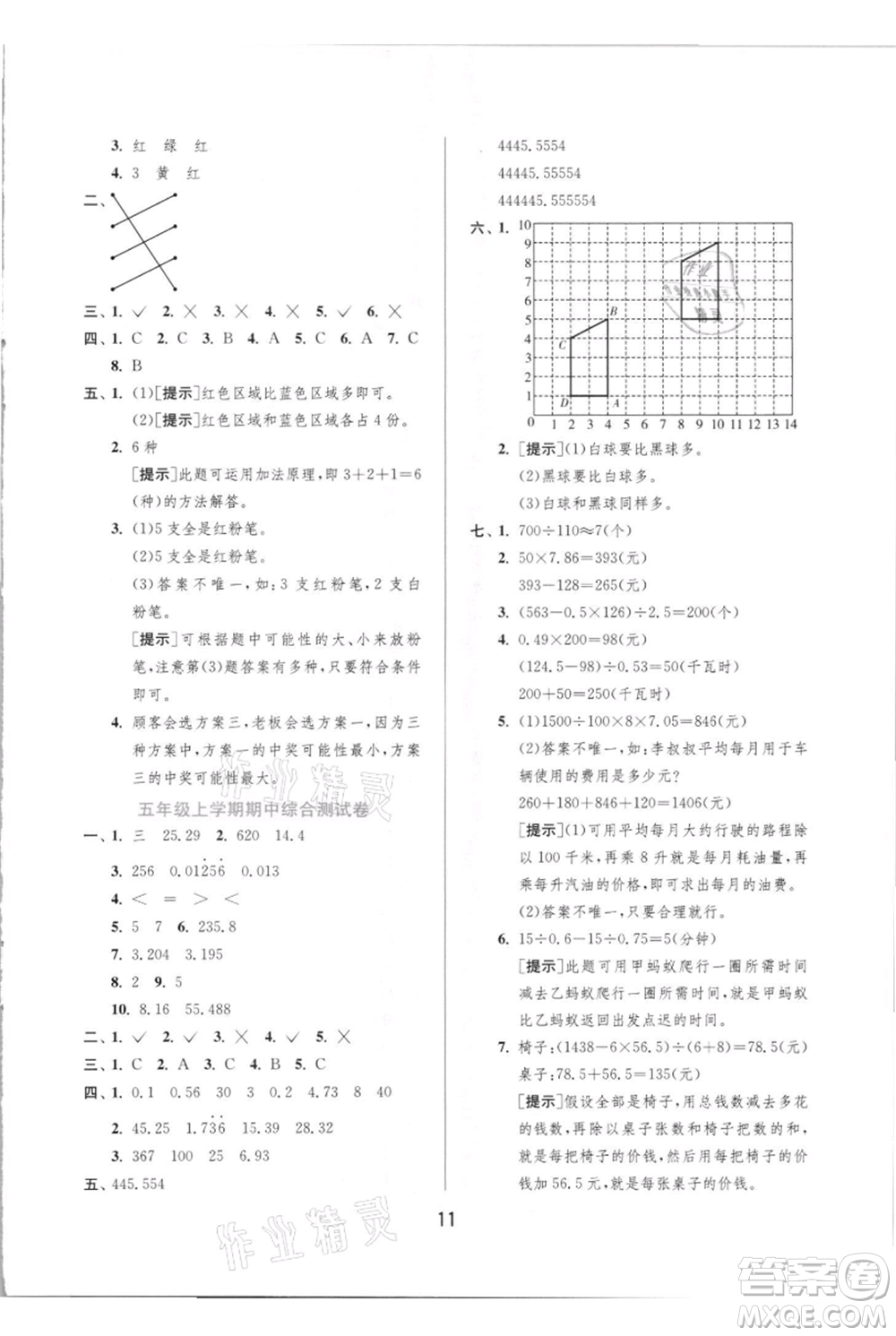 江蘇人民出版社2021實(shí)驗(yàn)班提優(yōu)訓(xùn)練五年級(jí)上冊(cè)數(shù)學(xué)人教版參考答案