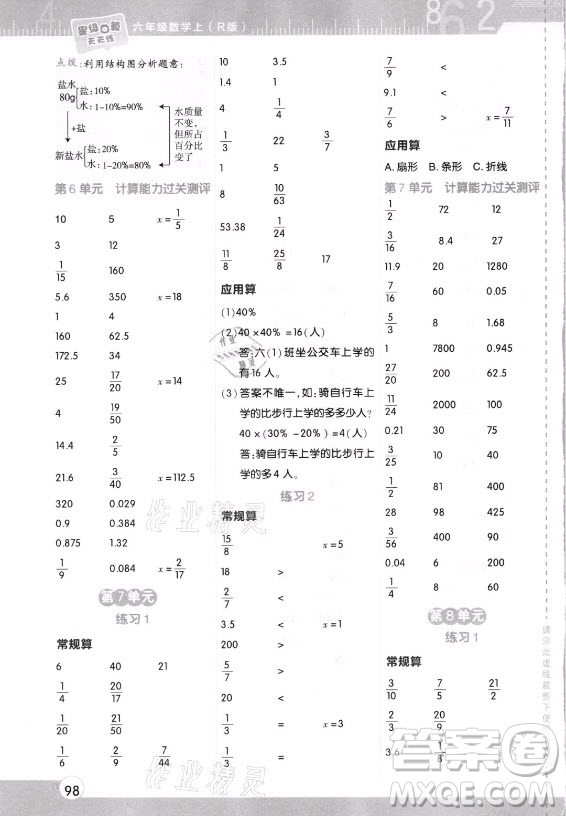 安徽教育出版社2021秋星級口算天天練六年級數(shù)學上冊人教版答案