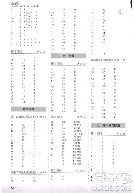 江蘇鳳凰少年兒童出版社2021口算小狀元口算速算天天練小學數(shù)學二年級上冊北師大版答案
