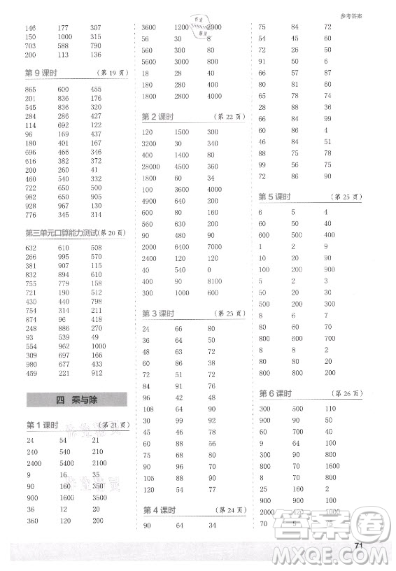 江蘇鳳凰少年兒童出版社2021口算小狀元口算速算天天練小學數(shù)學三年級上冊北師大版答案