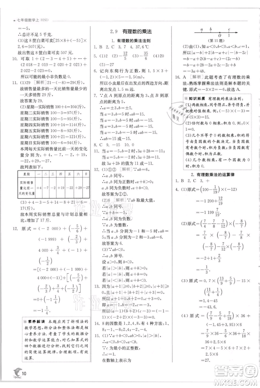 江蘇人民出版社2021實(shí)驗(yàn)班提優(yōu)訓(xùn)練七年級(jí)上冊(cè)數(shù)學(xué)華師大版參考答案