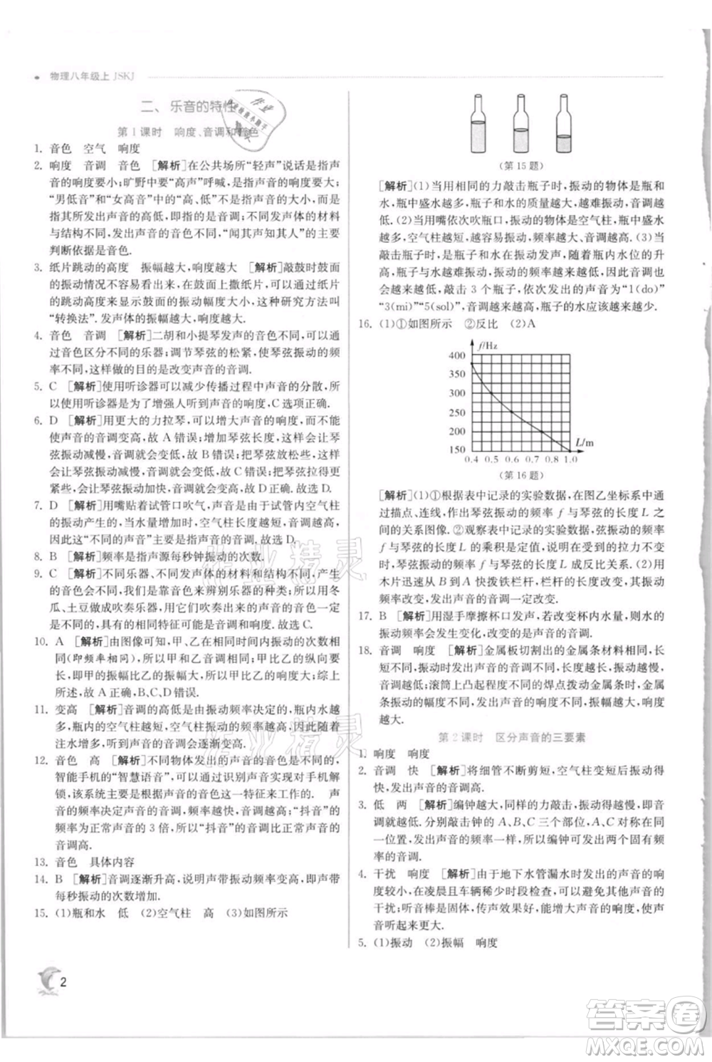 江蘇人民出版社2021實(shí)驗(yàn)班提優(yōu)訓(xùn)練八年級(jí)上冊(cè)物理蘇科版江蘇專(zhuān)版參考答案