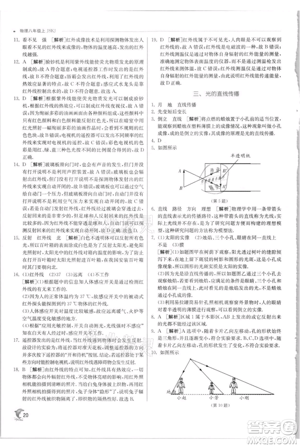 江蘇人民出版社2021實(shí)驗(yàn)班提優(yōu)訓(xùn)練八年級(jí)上冊(cè)物理蘇科版江蘇專(zhuān)版參考答案