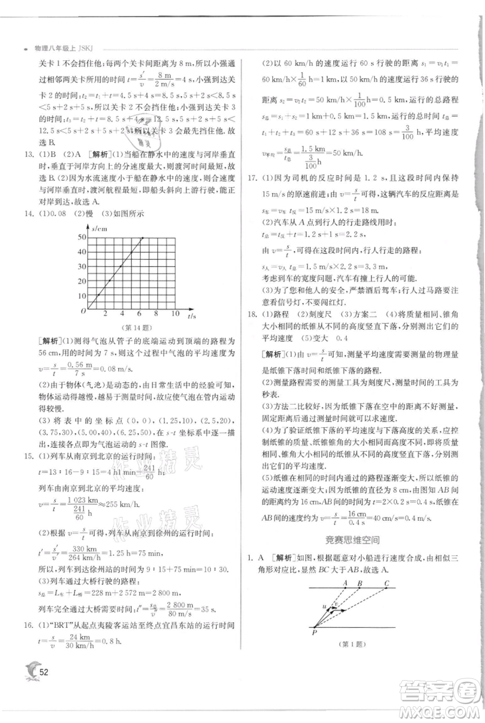 江蘇人民出版社2021實(shí)驗(yàn)班提優(yōu)訓(xùn)練八年級(jí)上冊(cè)物理蘇科版江蘇專(zhuān)版參考答案
