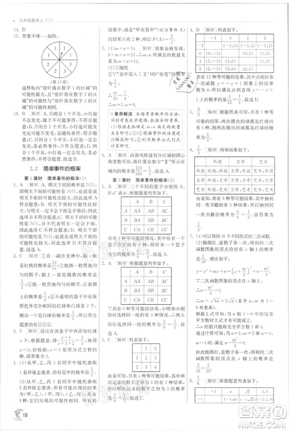 江蘇人民出版社2021實驗班提優(yōu)訓練九年級上冊數(shù)學浙教版參考答案