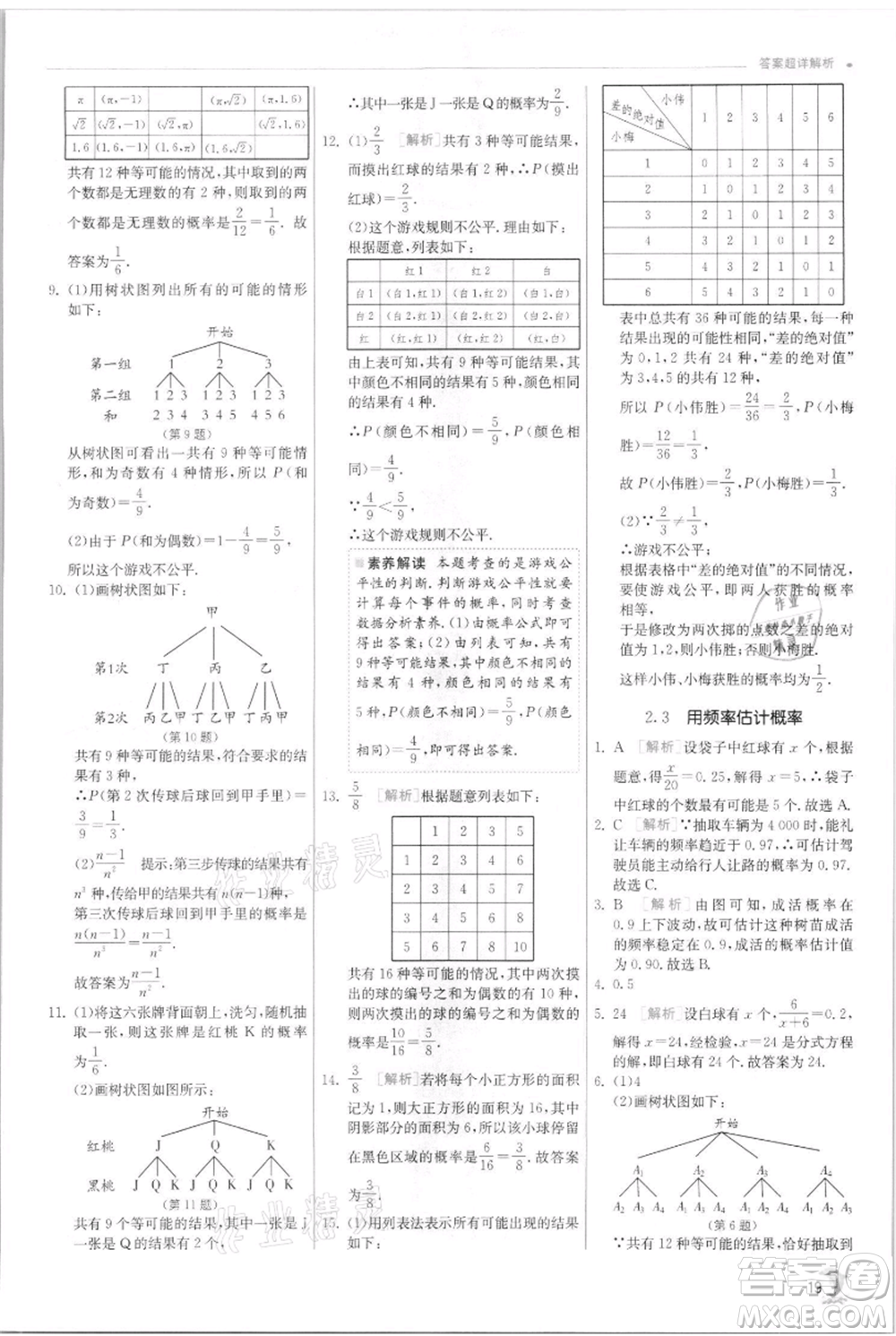 江蘇人民出版社2021實驗班提優(yōu)訓練九年級上冊數(shù)學浙教版參考答案