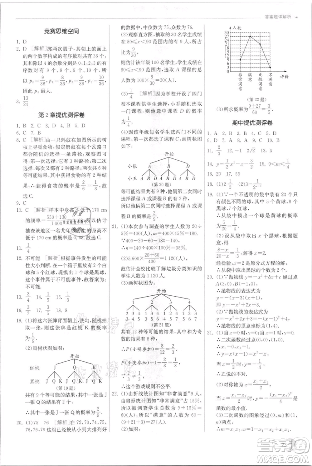 江蘇人民出版社2021實驗班提優(yōu)訓練九年級上冊數(shù)學浙教版參考答案