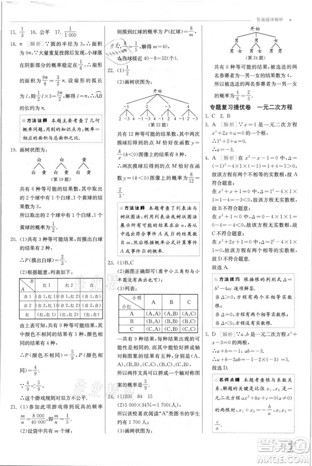 江蘇人民出版社2021實驗班提優(yōu)訓(xùn)練九年級上冊數(shù)學(xué)蘇科版江蘇專版參考答案