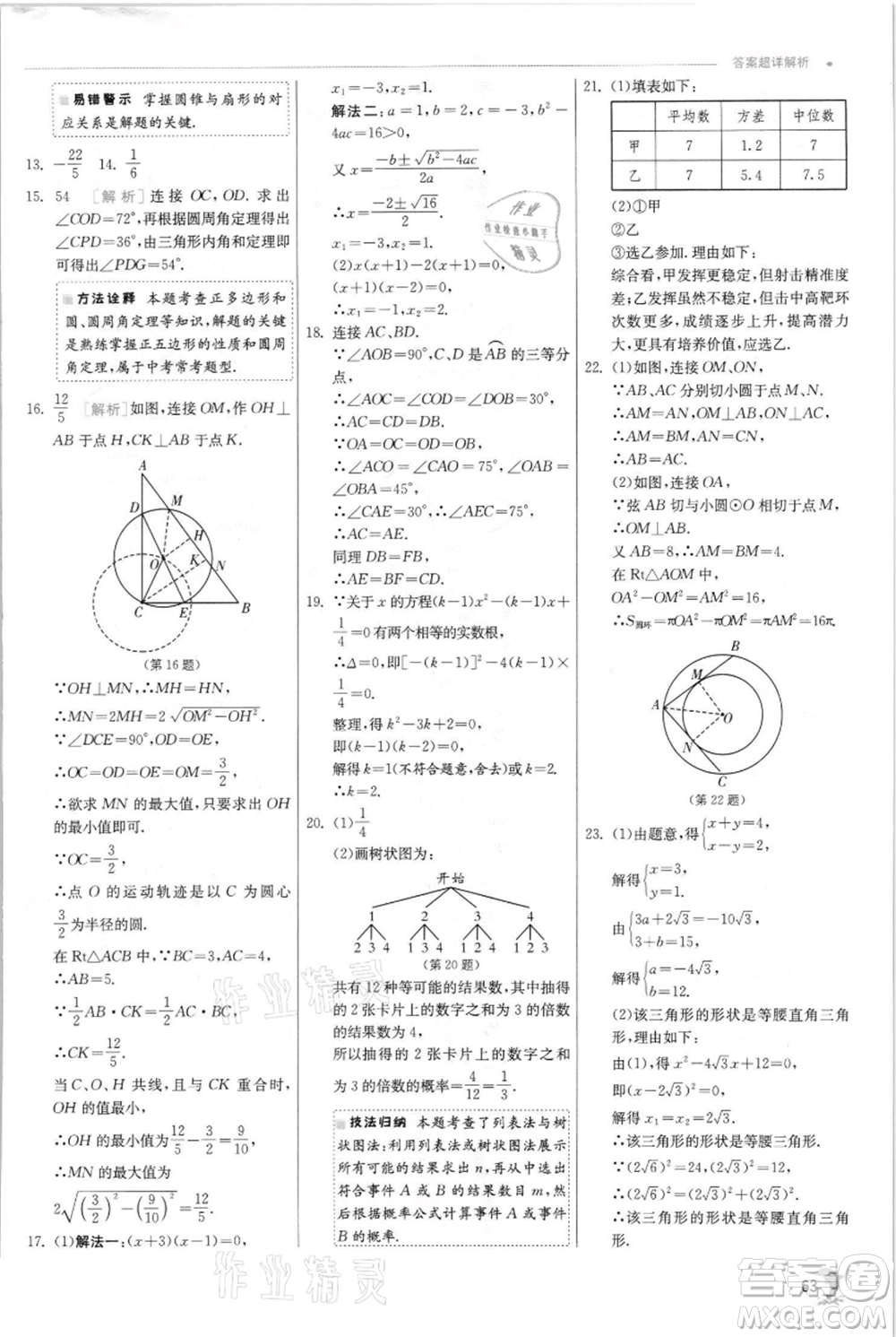 江蘇人民出版社2021實驗班提優(yōu)訓(xùn)練九年級上冊數(shù)學(xué)蘇科版江蘇專版參考答案