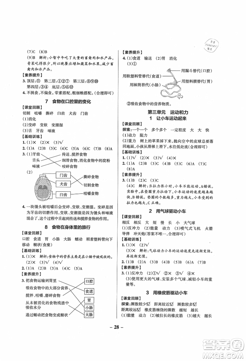 陜西師范大學(xué)出版總社有限公司2021秋季小學(xué)學(xué)霸作業(yè)本四年級(jí)科學(xué)上冊(cè)JK教科版答案