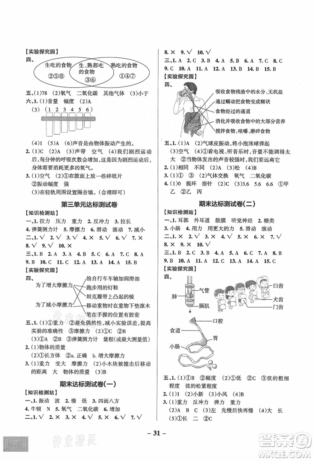 陜西師范大學(xué)出版總社有限公司2021秋季小學(xué)學(xué)霸作業(yè)本四年級(jí)科學(xué)上冊(cè)JK教科版答案