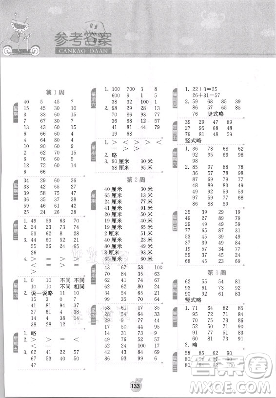 江蘇人民出版社2021小學(xué)數(shù)學(xué)計(jì)算高手二年級上冊人教版答案