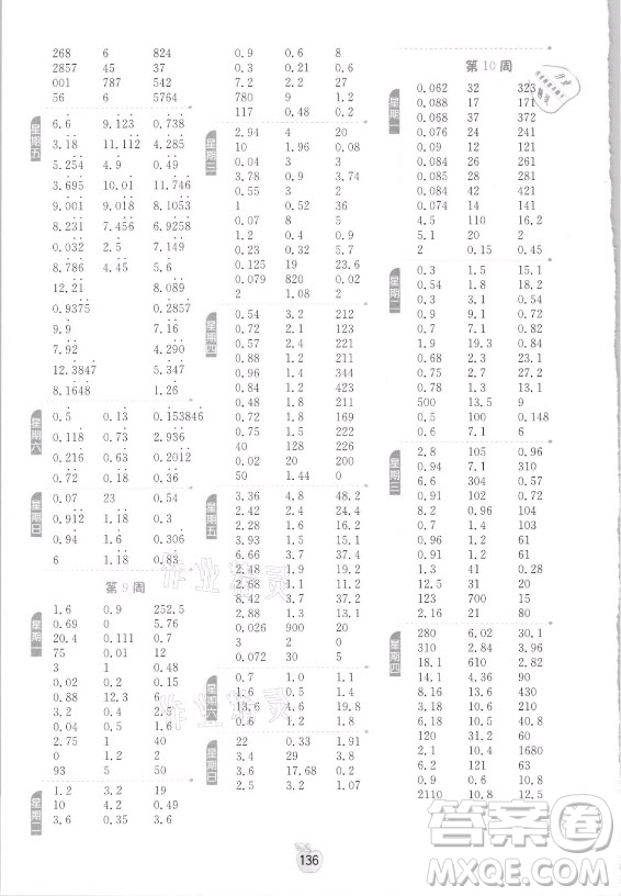 江蘇人民出版社2021小學(xué)數(shù)學(xué)計算高手五年級上冊人教版答案