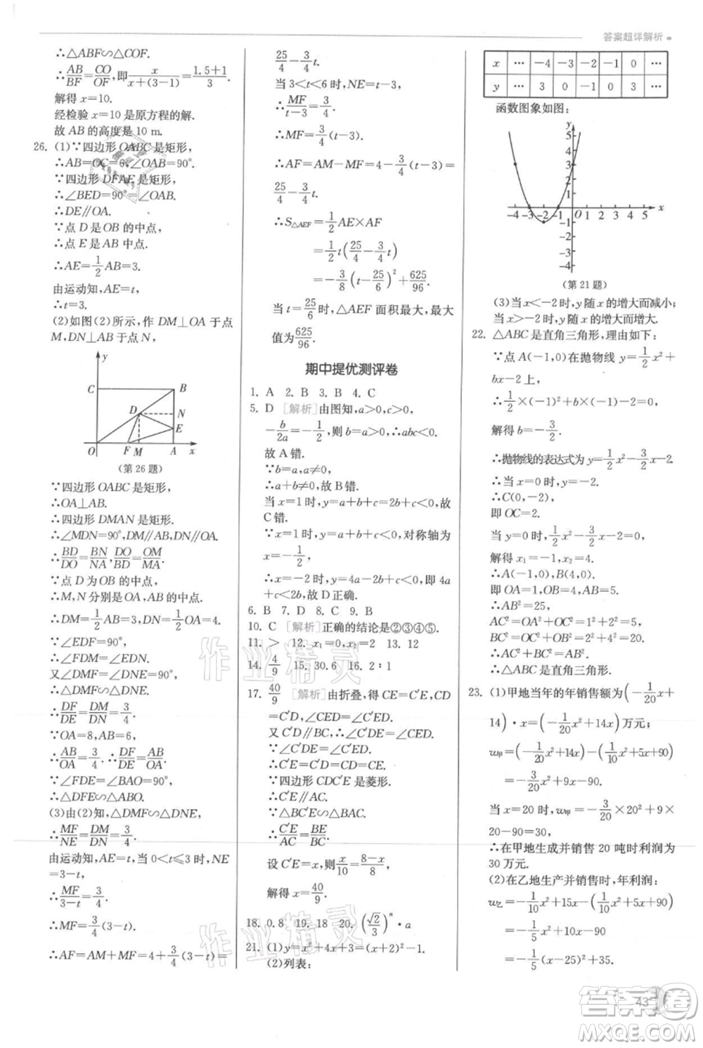 江蘇人民出版社2021實(shí)驗(yàn)班提優(yōu)訓(xùn)練九年級上冊數(shù)學(xué)滬科版參考答案