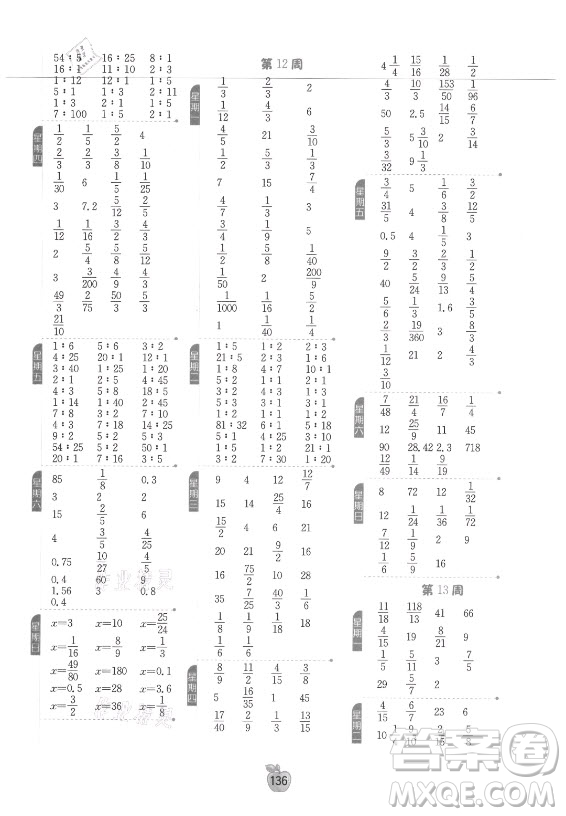 江蘇人民出版社2021小學數(shù)學計算高手六年級上冊蘇教版答案