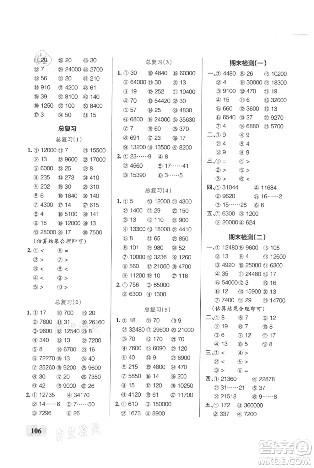 遼寧教育出版社2021小學(xué)學(xué)霸口算四年級(jí)上冊(cè)數(shù)學(xué)北師大版參考答案