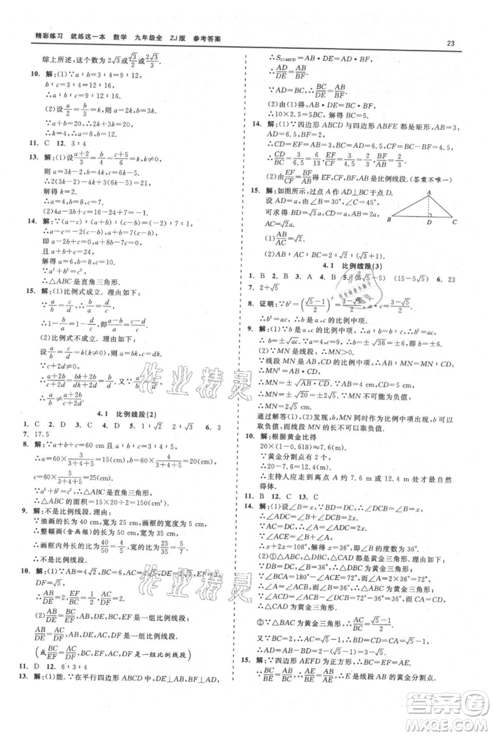 浙江工商大學(xué)出版社2021精彩練習(xí)就練這一本九年級數(shù)學(xué)浙教版參考答案