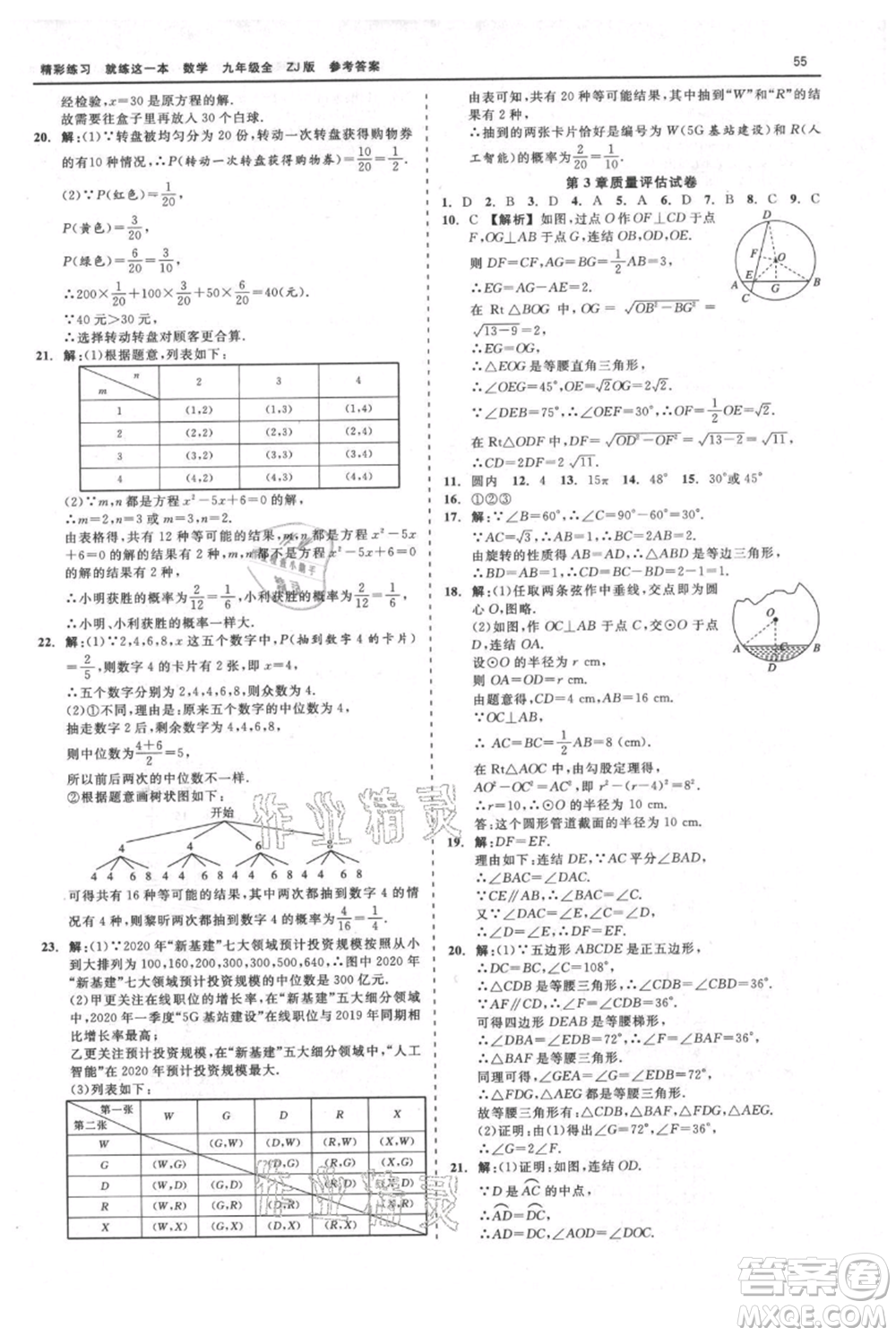 浙江工商大學(xué)出版社2021精彩練習(xí)就練這一本九年級數(shù)學(xué)浙教版參考答案