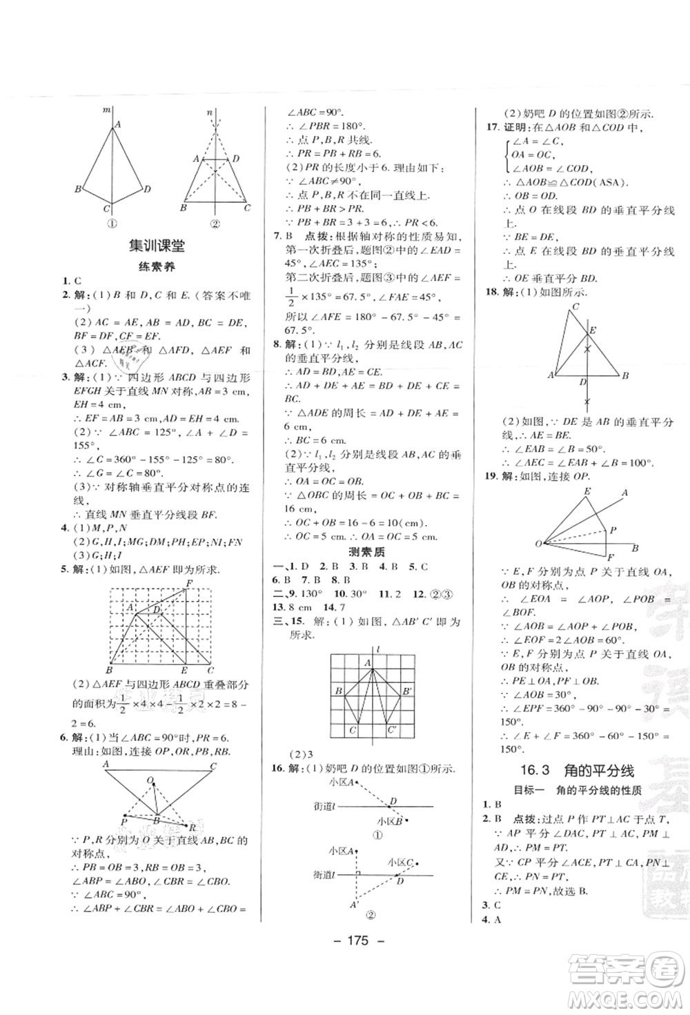 陜西人民教育出版社2021典中點綜合應(yīng)用創(chuàng)新題八年級數(shù)學上冊JJ冀教版答案