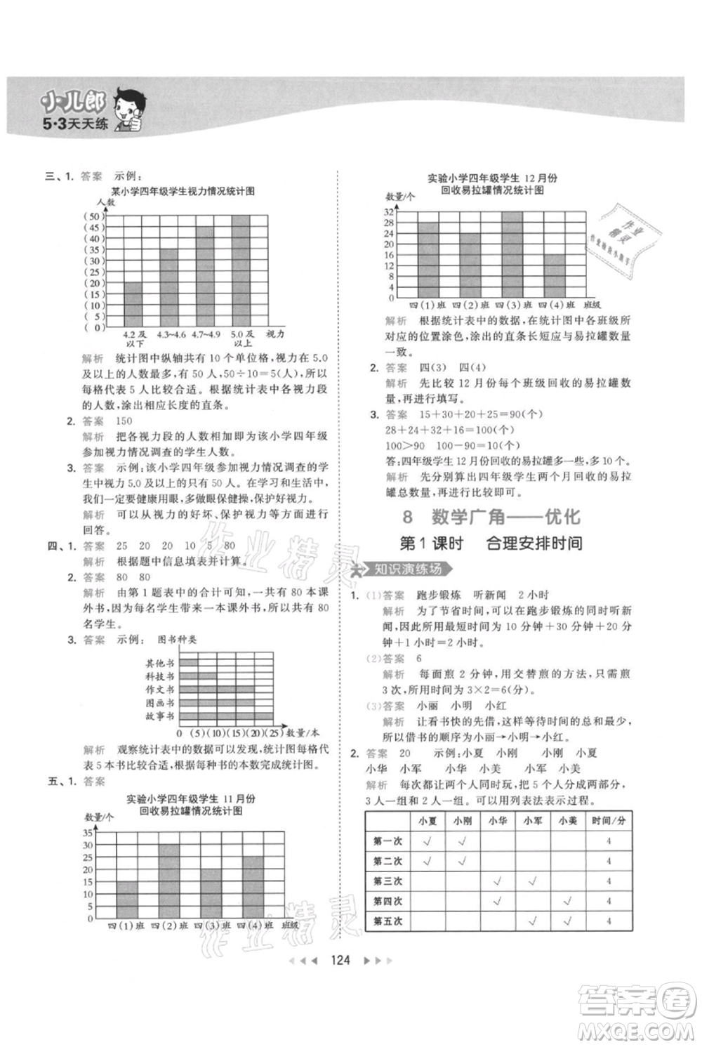 教育科學(xué)出版社2021年53天天練四年級(jí)上冊(cè)數(shù)學(xué)人教版參考答案