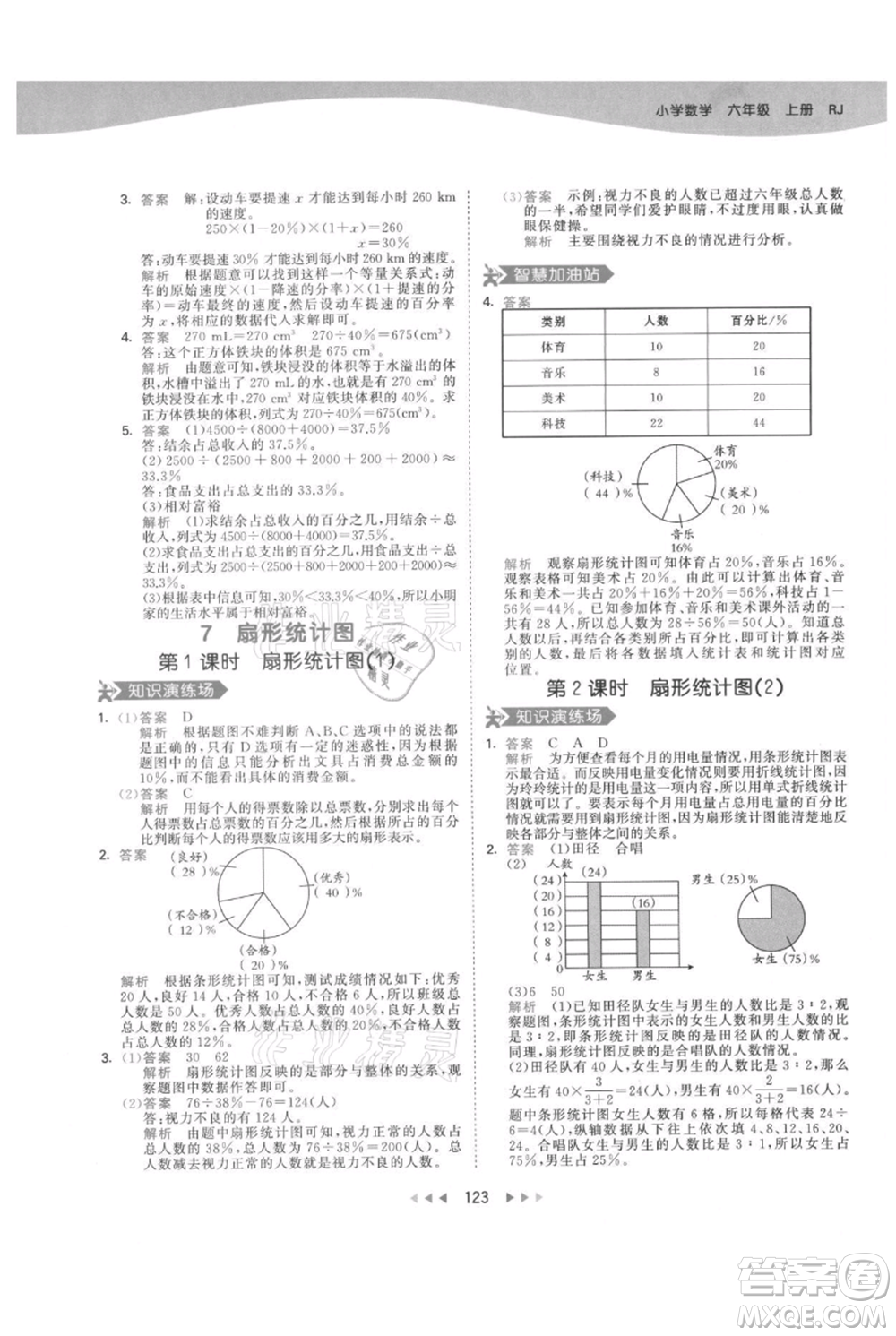 教育科學(xué)出版社2021年53天天練六年級上冊數(shù)學(xué)人教版參考答案