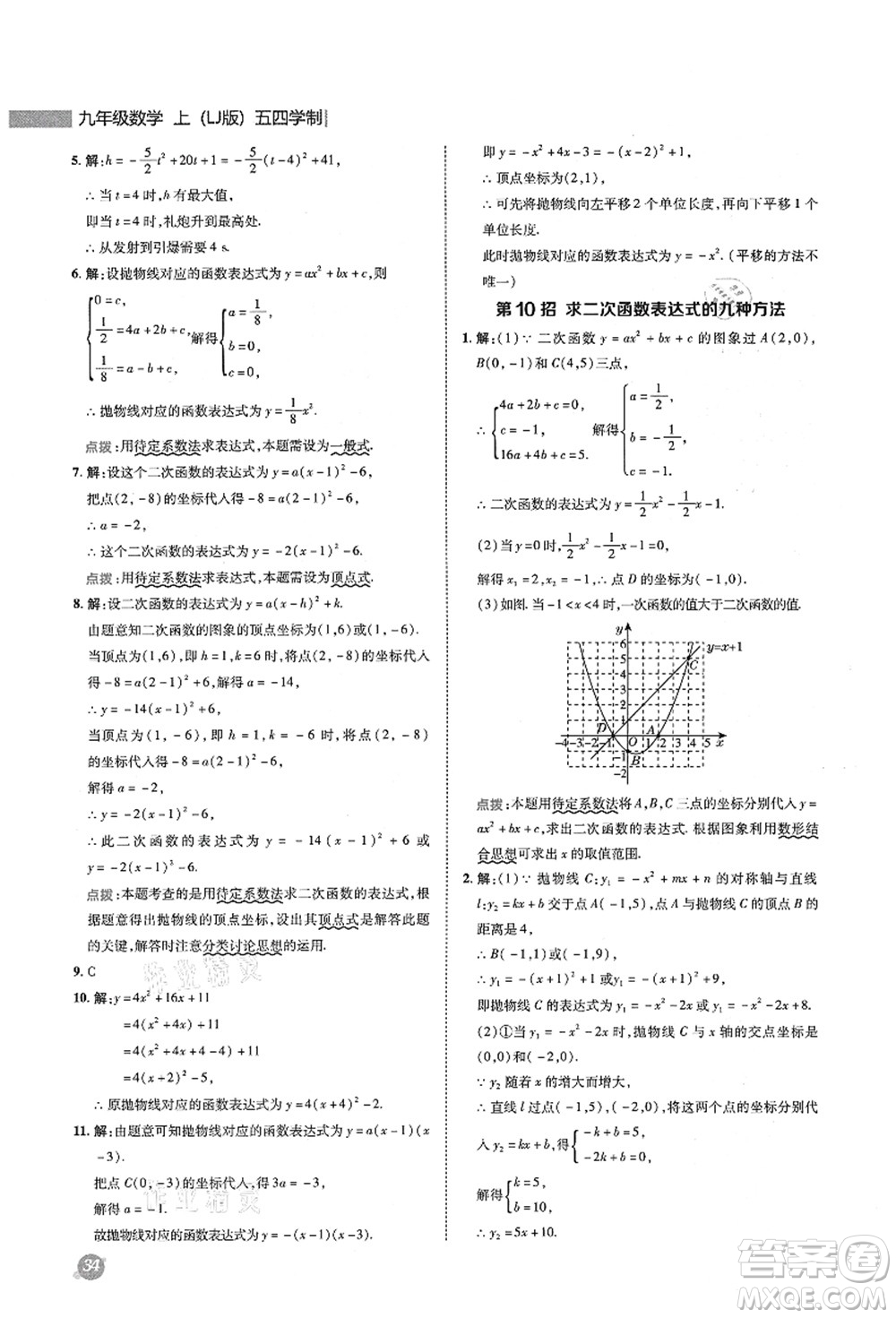 陜西人民教育出版社2021典中點(diǎn)綜合應(yīng)用創(chuàng)新題九年級數(shù)學(xué)上冊五四學(xué)制LJ魯教版答案