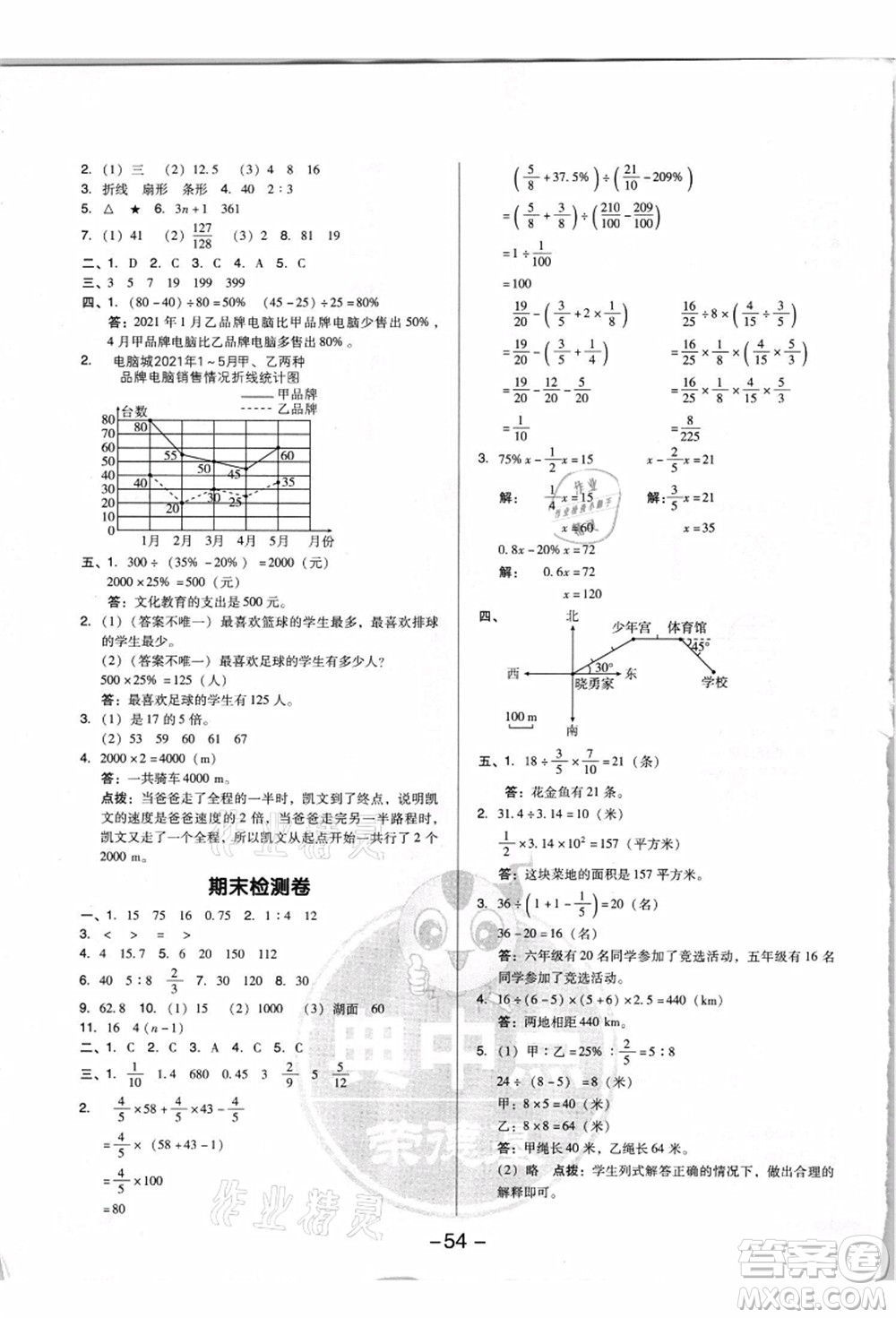 吉林教育出版社2021典中點綜合應用創(chuàng)新題六年級數(shù)學上冊R人教版浙江專版答案