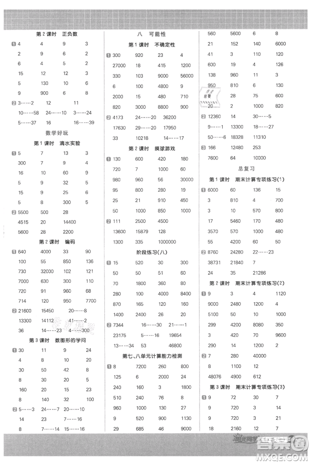 江西教育出版社2021陽光同學計算小達人四年級上冊北師大版參考答案