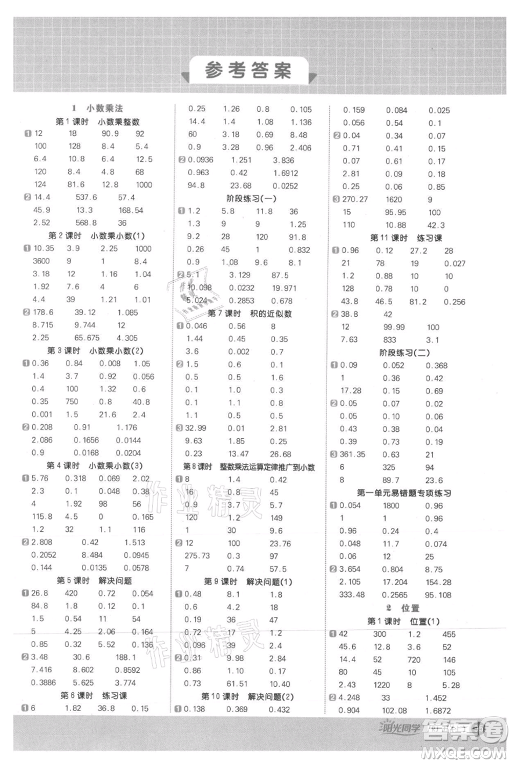 江西教育出版社2021陽光同學(xué)計(jì)算小達(dá)人五年級上冊人教版參考答案
