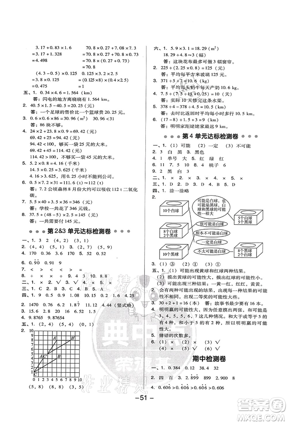 吉林教育出版社2021典中點(diǎn)綜合應(yīng)用創(chuàng)新題五年級(jí)數(shù)學(xué)上冊(cè)R人教版答案