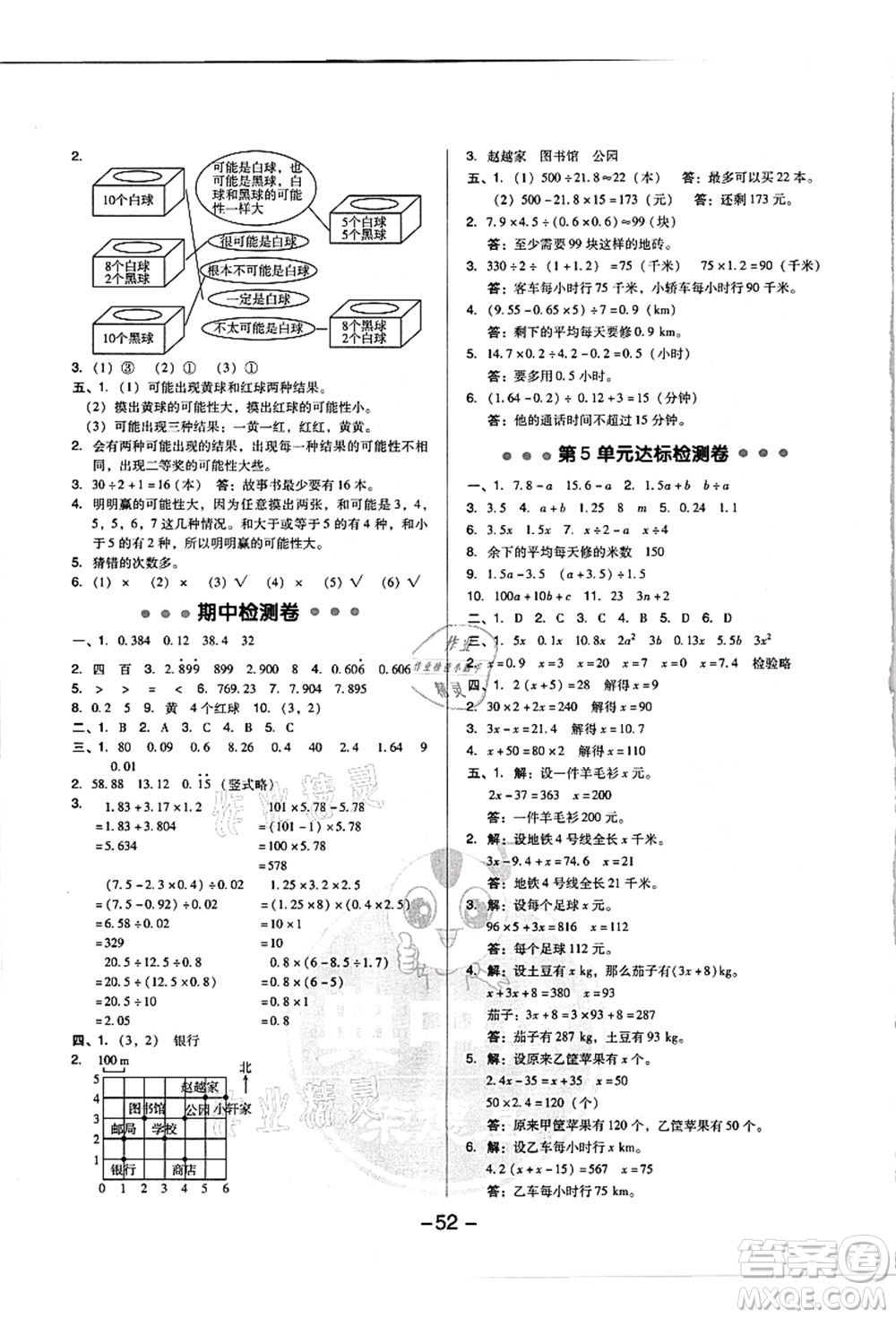 吉林教育出版社2021典中點(diǎn)綜合應(yīng)用創(chuàng)新題五年級(jí)數(shù)學(xué)上冊(cè)R人教版浙江專(zhuān)版答案