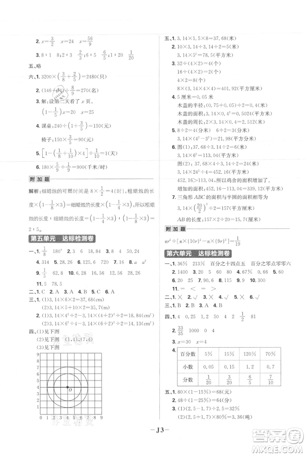 首都師范大學(xué)出版社2021小學(xué)必刷題六年級(jí)上冊(cè)數(shù)學(xué)人教版參考答案