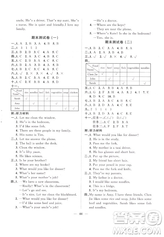 廣西師范大學出版社2021課堂小作業(yè)英語四年級上冊人教版答案