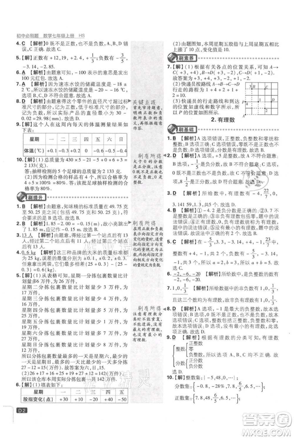 開明出版社2021初中必刷題七年級上冊數(shù)學(xué)華師大版參考答案