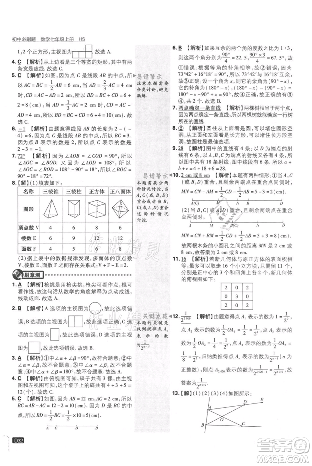 開明出版社2021初中必刷題七年級上冊數(shù)學(xué)華師大版參考答案
