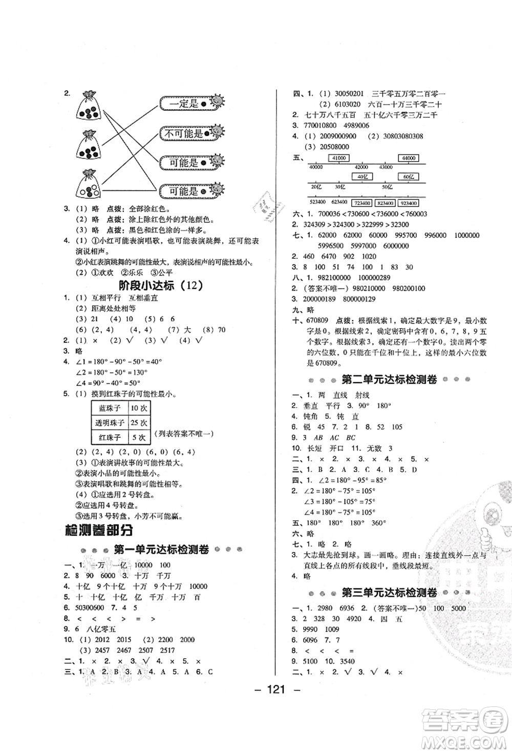 陜西人民教育出版社2021典中點綜合應(yīng)用創(chuàng)新題四年級數(shù)學(xué)上冊BS北師大版答案